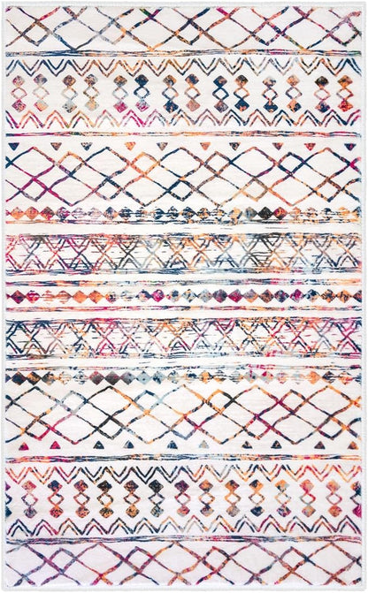 KUTA Moroccan Rugs for Entryway, 2x3 Multi-Color Area Rug Non-Slip Washable Small Indoor Door Mat, Ultra Soft Vintage Geometric Low-Pile Floor Carpet for Entrance, Kitchen