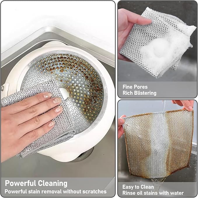 XANGNIER 8 Pcs Multipurpose Wire Dishwashing Rags, New Upgrade Non Scratch Wire - Image 3