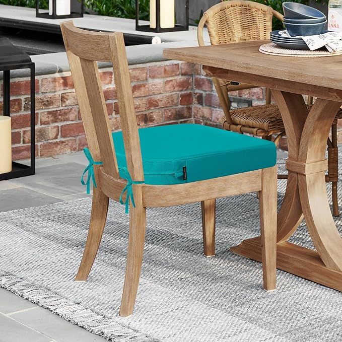 idee-home Outdoor Chair Cushions Set of 2, Thick 17" x 17" x 3" Patio Chair Cushions for Outdoor Furniture Waterproof with Ties, Seat Cushion, Patio Chair Pads Dining Chair Blue