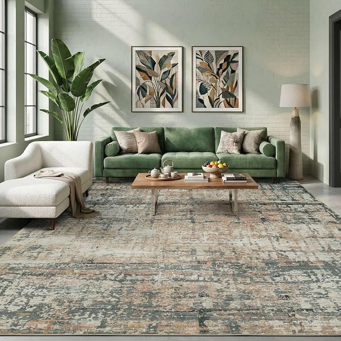 10x14 Extra Large Washable Area Rug, Soft Abstract Vintage Rug - Image 8