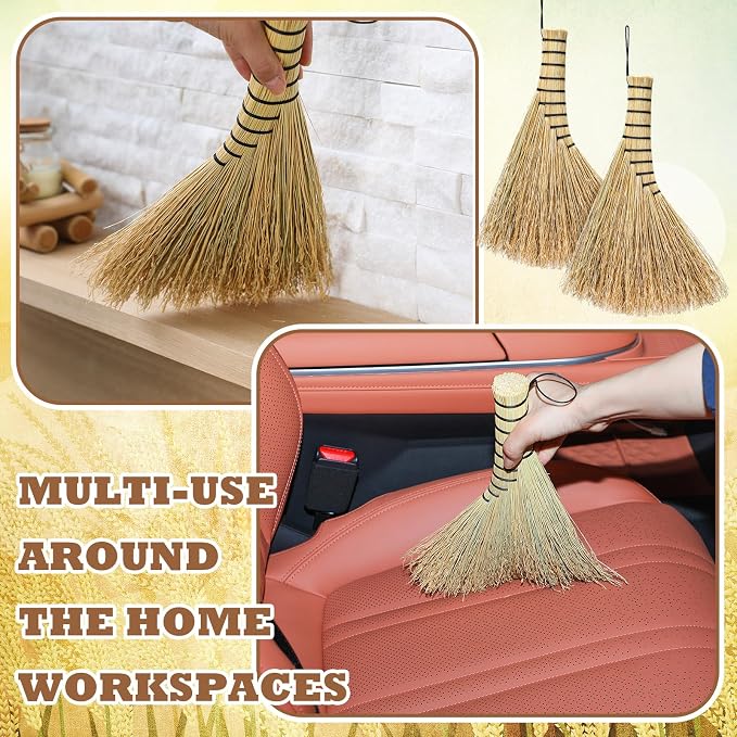 Suclain 2 Pcs Small Corn Whisk Brush Broom 100% Handmade 12 Inch Handheld Brush - Image 5