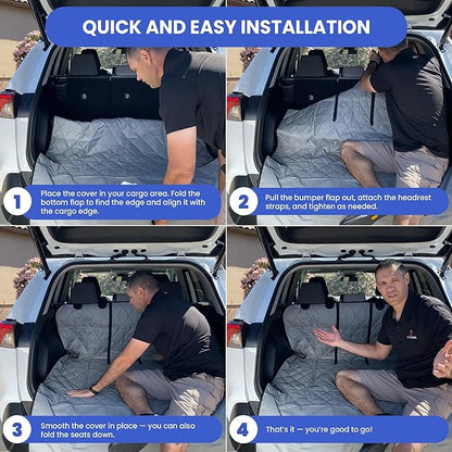 4Knines Split Cargo Liner for SUV – for Dogs & Pets, Heavy-Duty, Waterproof Trunk Mat & Cargo Cover – Fits 60/40 Split Bench & Armrest Pass-Through – Machine Washable, Non-Slip, Durable (Small, Grey)