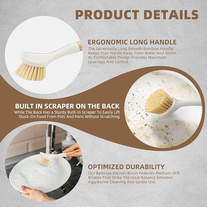 Dish Brush with Built-in Scraper - Image 3