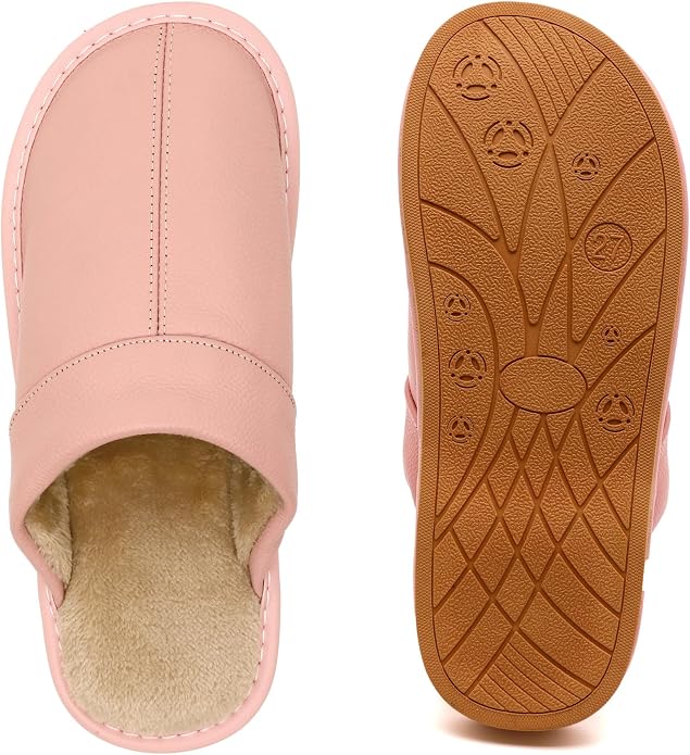 Slippers for Women Men, Genuine Leather Slippers Indoor Outdoor, Fuzzy Bedroom - Image 4