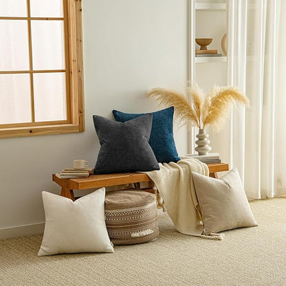 a moment Pack of 2 Decorative Chenille Throw Pillow Covers with Twill Cushion Covers for Sofa Living Room Couch Bed 20x20 Inch Black