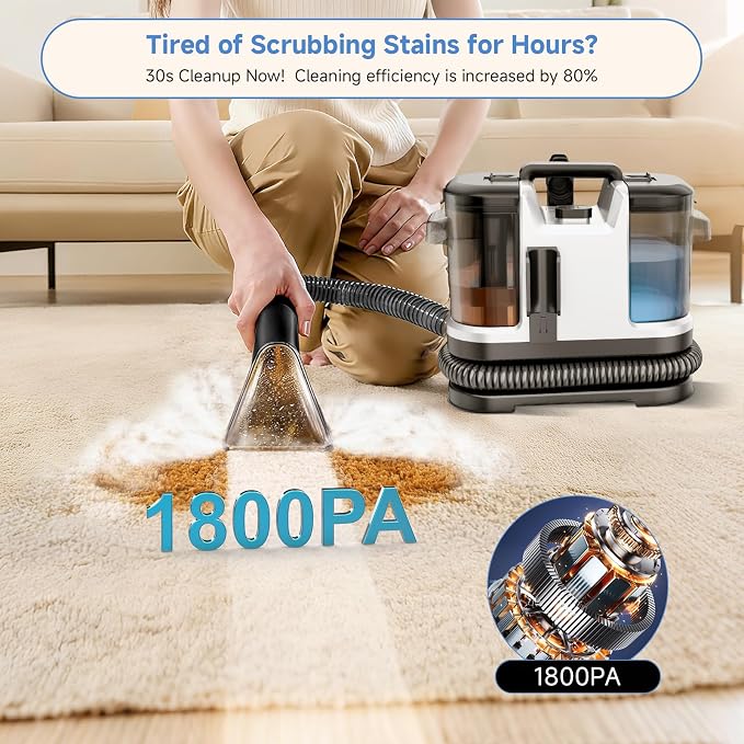 Portable Carpet & Upholstery Cleaner Machine, Handheld Spot Cleaner - Image 3