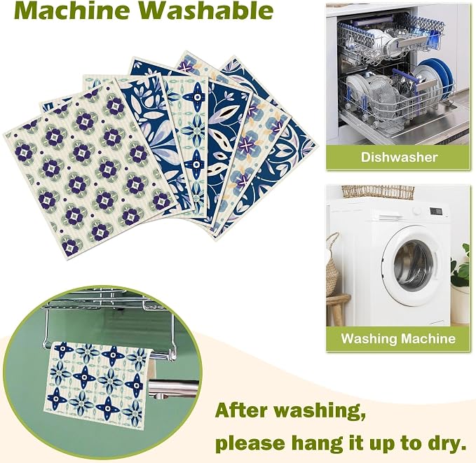 6 Packs Swedish Paper Cloths for Kitchen, Reusable Paper Towels Washable Dish - Image 5