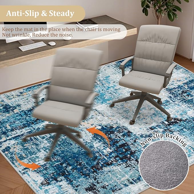Office Chair Mat for Hardwood Floor, 60"x45" Easy Glide Computer Chair Mat Protector for Rolling Chair Under Desk Rug Nonslip Backing, Machine Wash