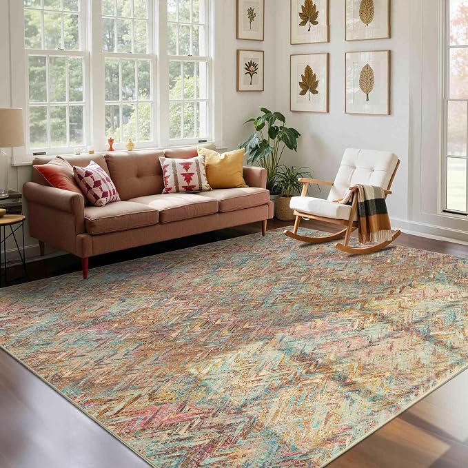 Floral Rug for Living Room Bedroom, 6x9 Washable Rug, Vintage Boho Style by Rugxara