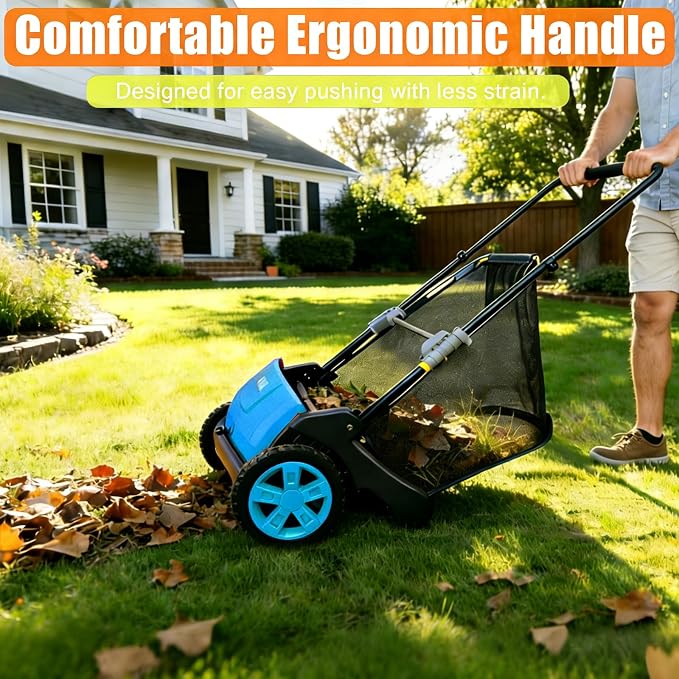 Manual Push Lawn Sweeper 21-Inch, Yard Leaf & Debris Collector - Image 4