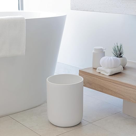 Matte White Round Compact Trash Can Mini, 2 Gallons / 7.5L Garbage Bin - Image 6