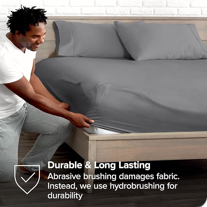 Bare Home Fitted Bottom Sheet Twin Extra Long - Premium 1800 Microfiber - Ultra-Soft Wrinkle Free - Deep Pocket - Twin XL Fitted Sheet (Twin XL, Grey)