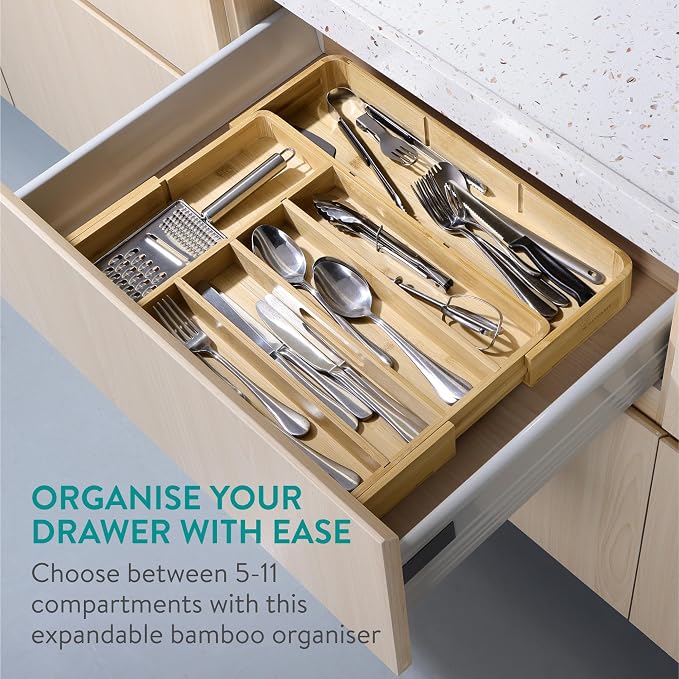 Navaris Bamboo Kitchen Drawer Organiser - Image 2