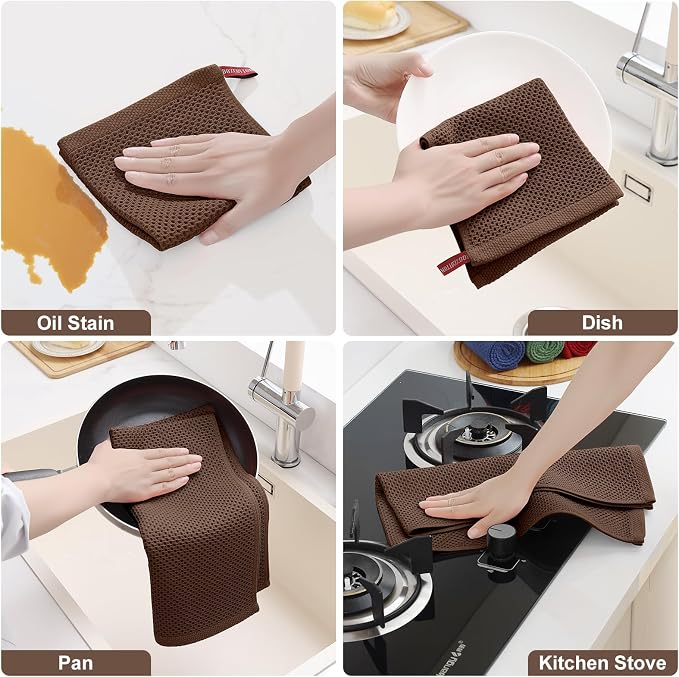 Homaxy 100% Cotton Kitchen Towels and Dishcloths Set, 12 x 12 Inches and 13 x - Image 5