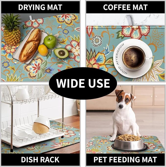 Boho Floral Kitchen Dish Drying Mat - Image 7