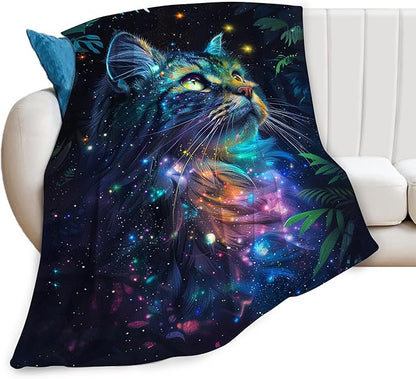 Fantasy Cat Throw Blanket - Gifts and Decor for Girls, Women, Boys, Men - Soft Warm Cozy Fleece for Couch, Sofa, Bed 60"x50"