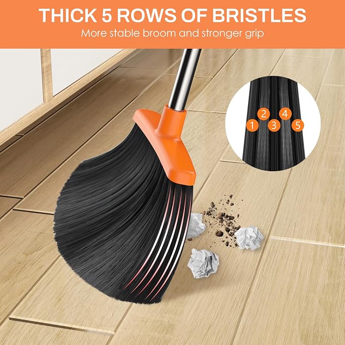 Broom and Dustpan Set for Home, 51-in Long Adjustable Handle Angle Broom and - Image 5