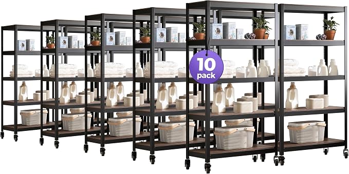 HOMEDANT House 5-Tier Metal Rolling Cart Shelf Rack Casters Heavy Duty Wheel by TheBestOrganizingSolution