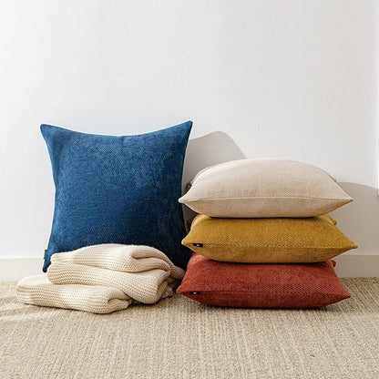 a moment Pack of 2 Decorative Chenille Throw Pillow Covers with Twill Cushion Covers for Sofa Living Room Couch Bed 22x22 Inch Blue