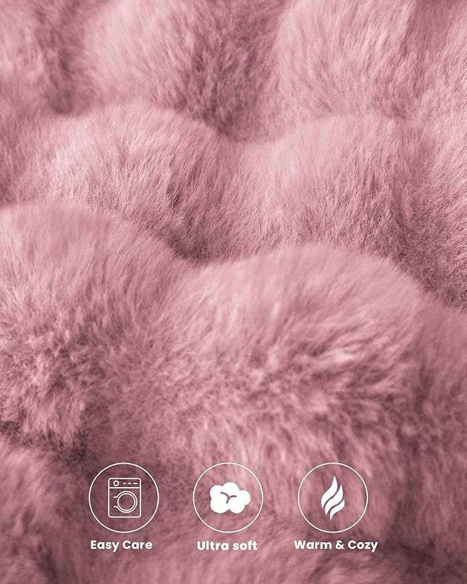 Ultra Soft Cozy Faux Fur Throw Blanket, Fuzzy Plush Thick Bubble Blanket, Oversize Luxury Fluffy Blanket for Couch, Bed, and Living Room, 60x80 Inches, Pink