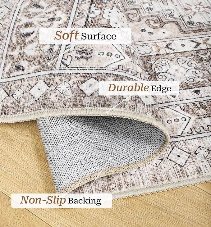 zesthome 9x12 Area Rugs,Stain Resistant Washable Rug,Ultra-Thin Rugs for Living Room,Bedroom,Non-Slip Backing Home Decor Large Area Rug (Brown/Beige,9'x12')