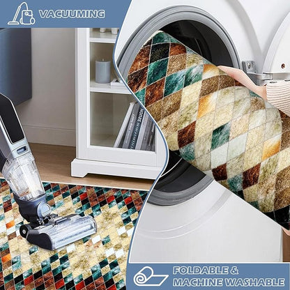 Runner Rug Washable 4x19 FT, Non Slip Rubber Backing Abstract Carpet, Soft Area Rugs for Bedroom Kitchen Hallway Entryway Bathroom, Customized