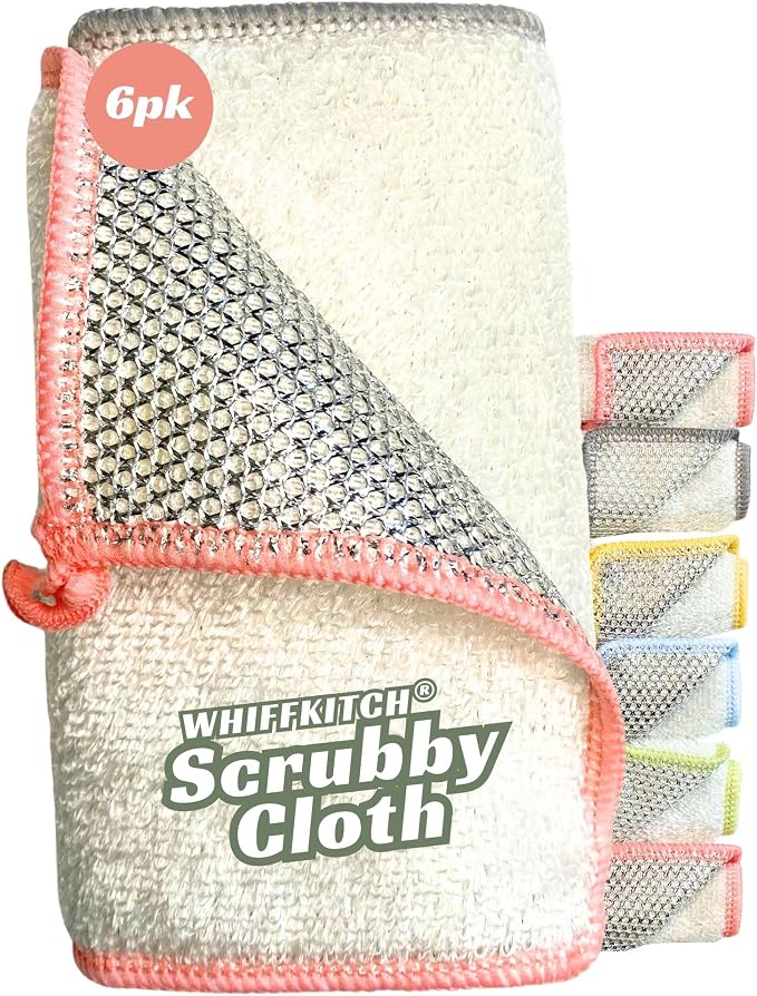 Whiffkitch® Scrubby Cloth – 6-Pack, Dishcloths, Dishrags by EcoFriendlyBambooCloths