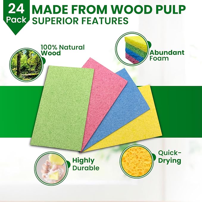 Cellulose Sponges – 24-Pack Multicolored Compressed Natural - Image 2