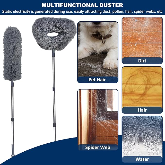20+ Ft High Reach Ceiling Fan Duster &Microfiber Feather Brush Duster - Image 3