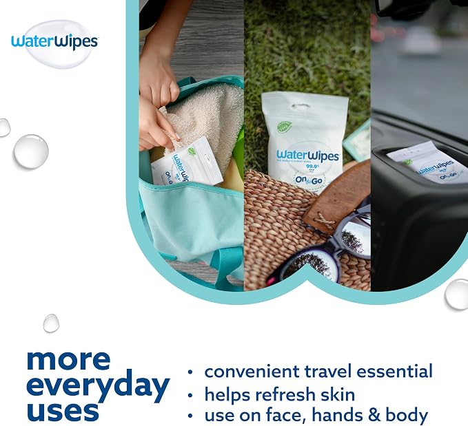 WaterWipes Sensitive+ On The Go Wipes, 3-In-1 Cleans, 99.9% Water, Unscented & - Image 6