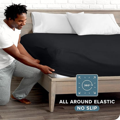 Bare Home Fitted Bottom Sheet Full XL Size - Premium 1800 Microfiber - Ultra-Soft Hotel Luxury - Deep Pocket - Durable and Long Lasting - Fitted Sheet (Full XL, Black)