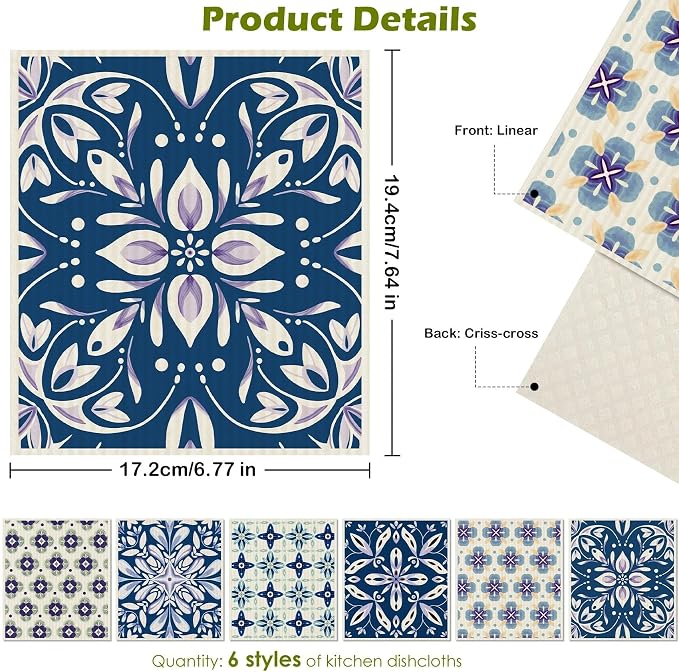 6 Packs Swedish Paper Cloths for Kitchen, Reusable Paper Towels Washable Dish - Image 2