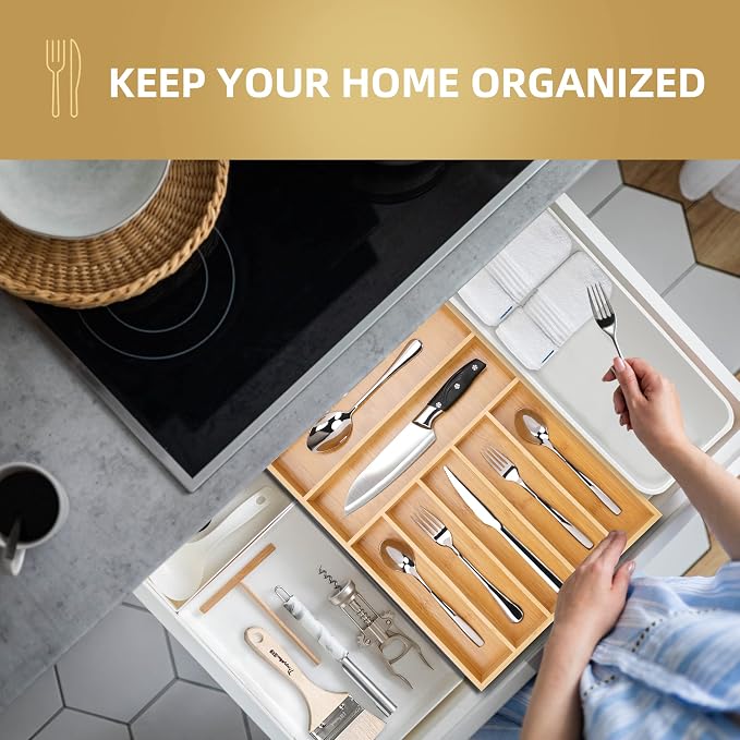 Silverware Organizer Bamboo Kitchen Drawer Organizer Utensil Organizer - Image 3