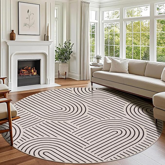 Washable Rug 6ft Area Rugs for Living Room, Abstract Rug for Bedroom, Soft by ROYHOME