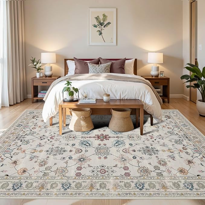Floral Rug for Living Room Bedroom, 6x9 Washable Rug, Vintage Boho Area Rug - Image 2