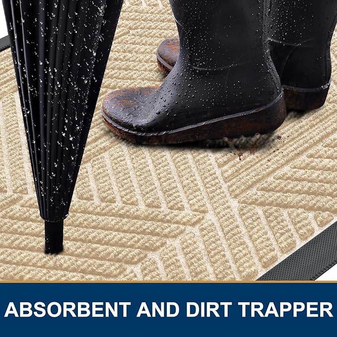 Smiry Front Door Mat Outside Entrance, Heavy Duty Sturdy Natural Rubber Doormat, Trap Dirt and Moisture, Easy Clean Low Profile Mats for Indoor Outdoor Entry, Irregular Triangle (71x24, Beige)
