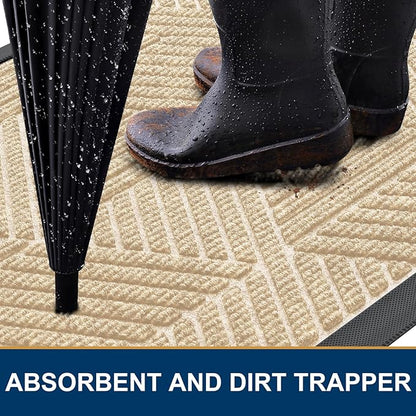 Smiry Front Door Mat Outside Entrance, Heavy Duty Sturdy Natural Rubber Doormat, Trap Dirt and Moisture, Easy Clean Low Profile Mats for Indoor Outdoor Entry, Irregular Triangle (71x24, Beige)
