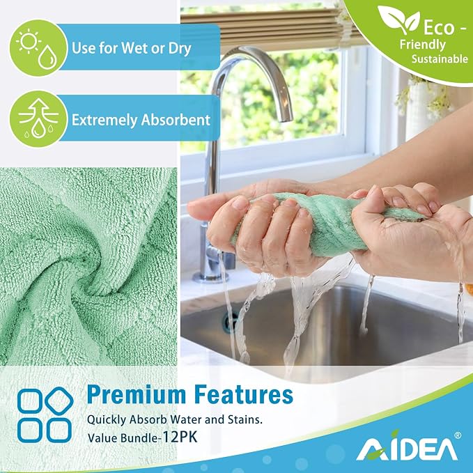 AIDEA Kitchen Towels, 12 Pack Absorbent Coral Fleece Dish Towels, No Odor - Image 2