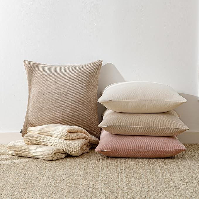 a moment Pack of 2 Decorative Chenille Throw Pillow Covers with Twill Cushion Covers for Sofa Living Room Couch Bed 22x22 Inch Blush Pink