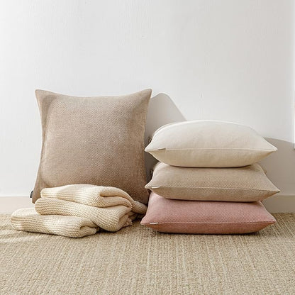 a moment Pack of 2 Decorative Chenille Throw Pillow Covers with Twill Cushion Covers for Sofa Living Room Couch Bed 22x22 Inch Blush Pink