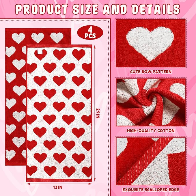 Frienda 4 Pcs Valentine's Day Hand Towels - Image 2