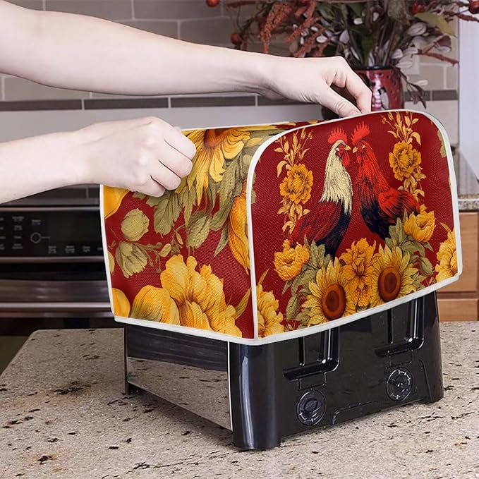 Rooster Blender Dust Cover Bread Maker Toaster Cover Sunflower Kitchen Accessories Small Appliance Cover Dustproof Size M