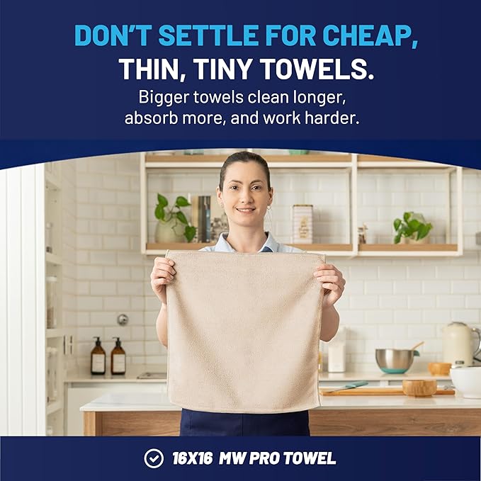 MW Pro Microfiber Cleaning Cloth | Sand | 12 Pack | 16” x 16” | All Purpose - Image 3