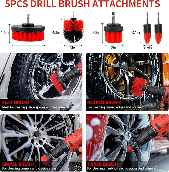 32Pcs Car Detailing Kit, Auto Detailing Brush Set and Drill Brush Attachments - Image 3