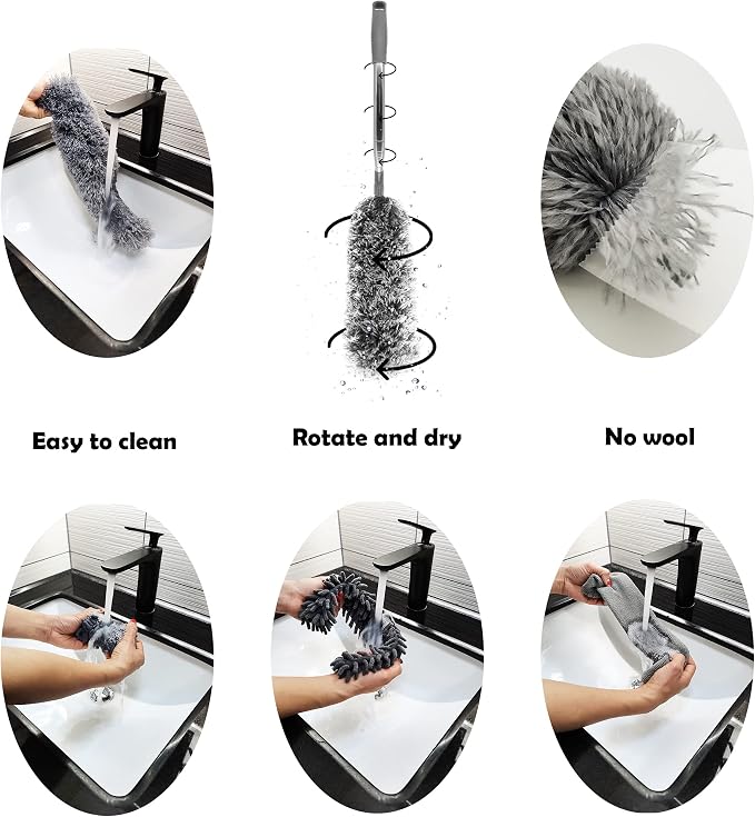 Microfiber Duster with Telescoping Extension Pole Kit, 4 Cleaning Head and 1 - Image 2