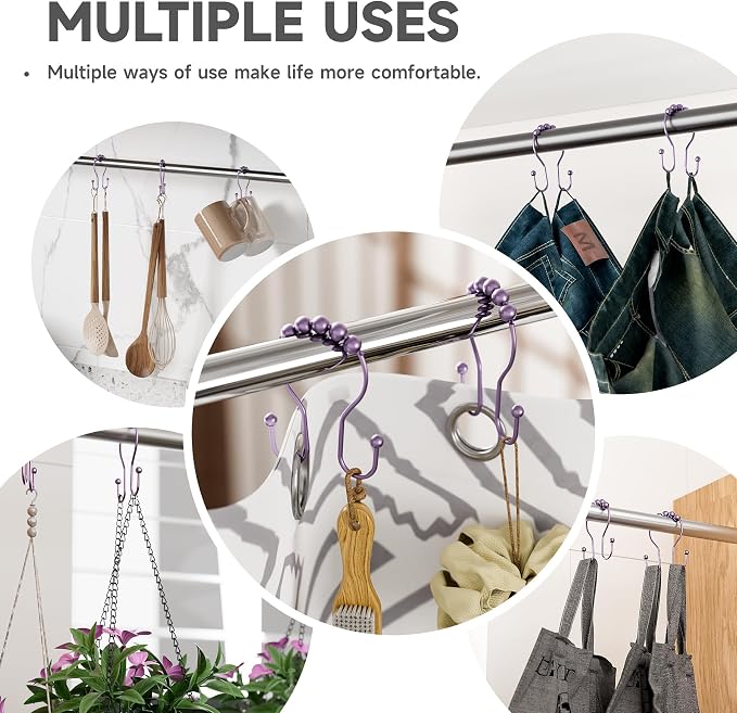Shower Curtain Hooks, Shower Curtain Rings Rust Proof Double Hook Shower - Image 6