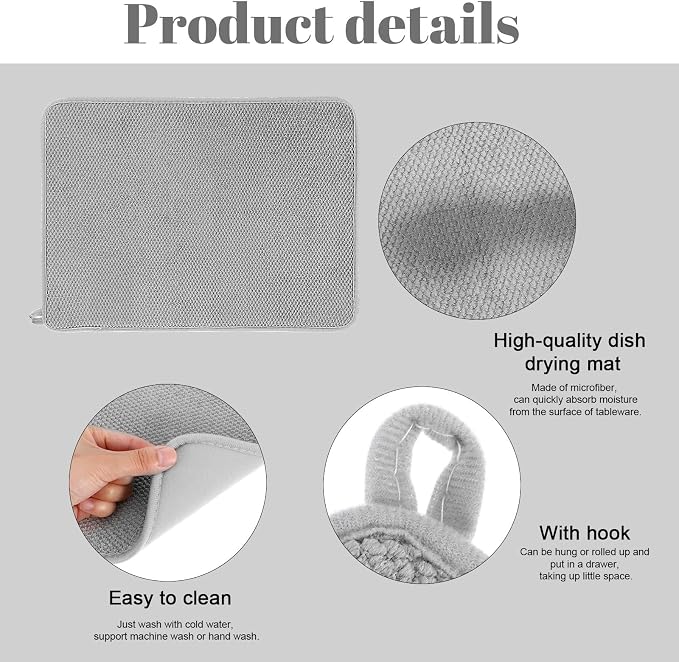 Microfiber Small Dish Drying Mat, 11.8x15.7 Inch Absorbent Dish Drainer Kitchen - Image 5