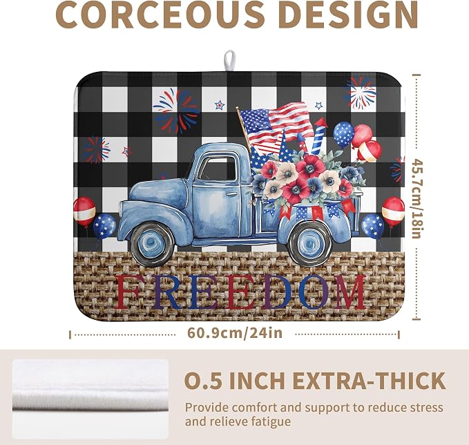 4th of July Buffalo Plaid Dish Drying Mat Patriotic Large Kitchen Mat Dish - Image 5