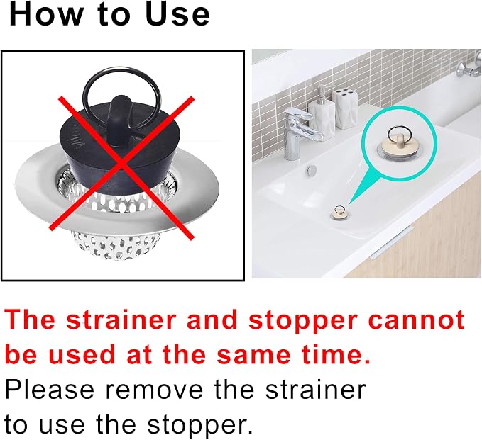 4 Pcs - Bathroom Sink Strainers and Stopper Plug - 2.125" Top / 1" Basket - Image 2