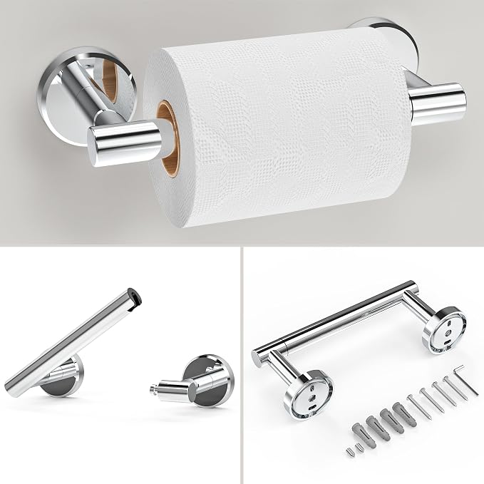 3pc Bathroom Hardware Set with Polished Toilet Paper Holder, Towel Ring - Image 4